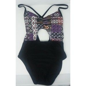 a.n.a. A New Approach Women's 1 pc Swimsuit Black Multi Geometric Small $89 NEW
